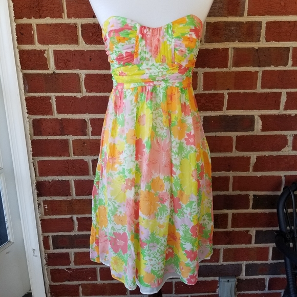 Shoshanna silk floral strapless dress 2 - Picture 13 of 14